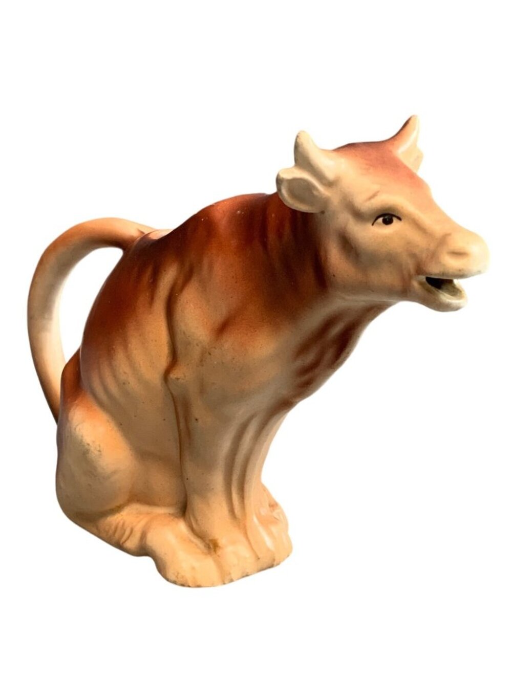 Czech China Cow Creamer Figurine Brown 5" Pottery Collectible Handle Vintage